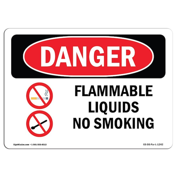 Safety Sign, OSHA Danger, 18" Height, 24" Width, Aluminum, Flammable Liquids No Smoking, Landscape